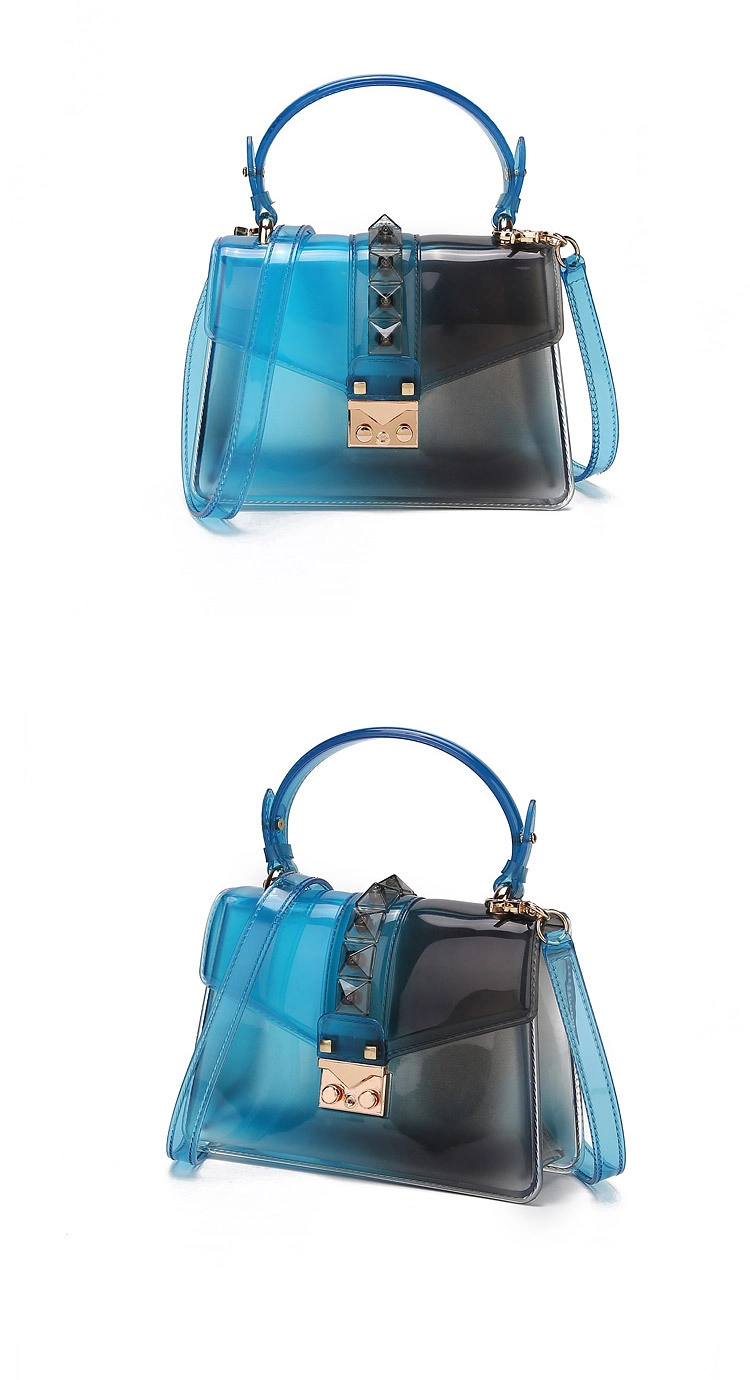 Sh1632 Transparent Fashion Women Shoulder PVC Rivet Handbags Clear Colorful Purses Jelly Bag Handbag