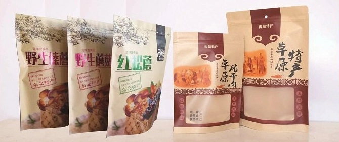 Factory Custom Printed Compound Stand up Kraft Paper Food Ziplock Packing Bag with Clear Window for Food Nuts Grain